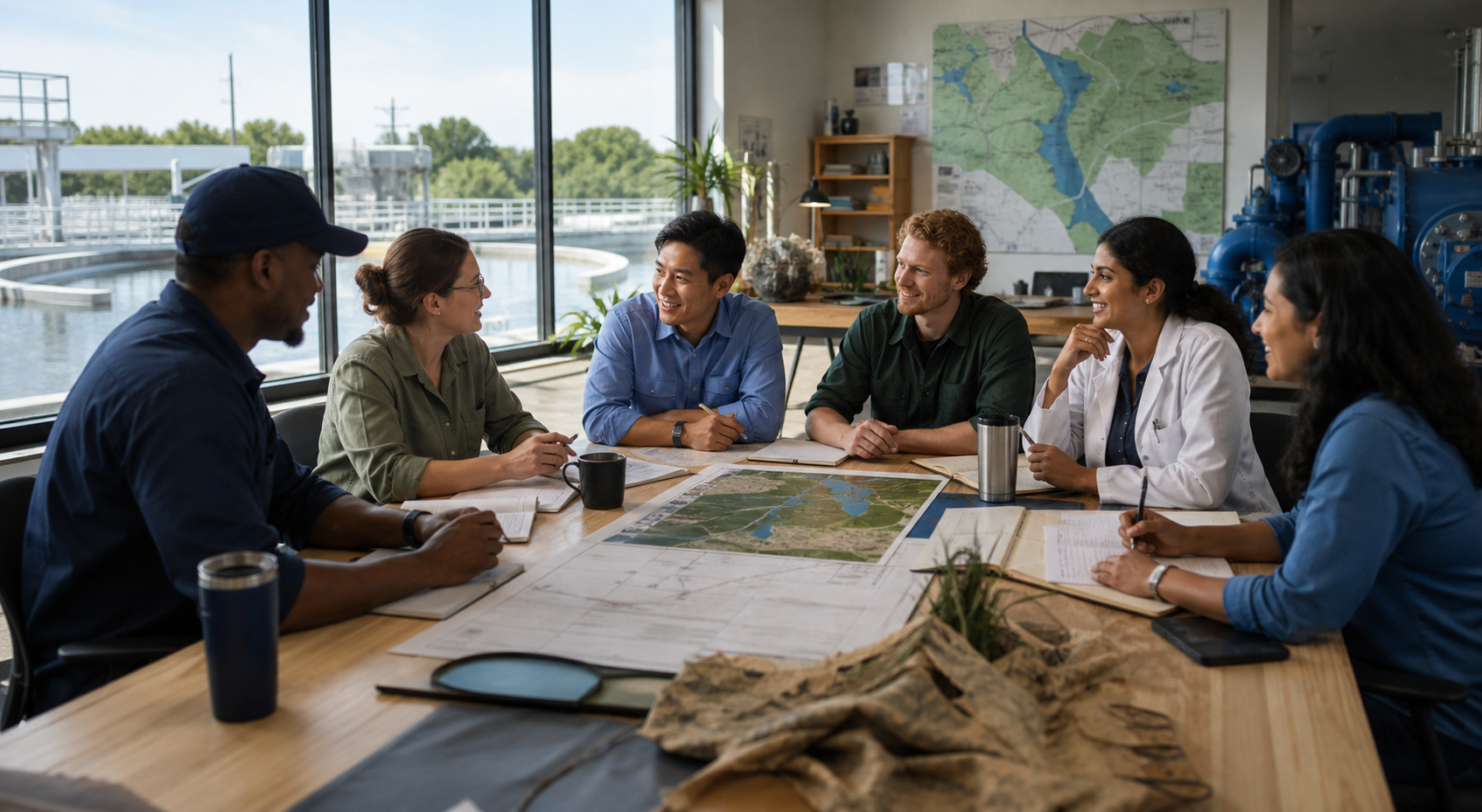 Water professionals sharing practical knowledge around a table